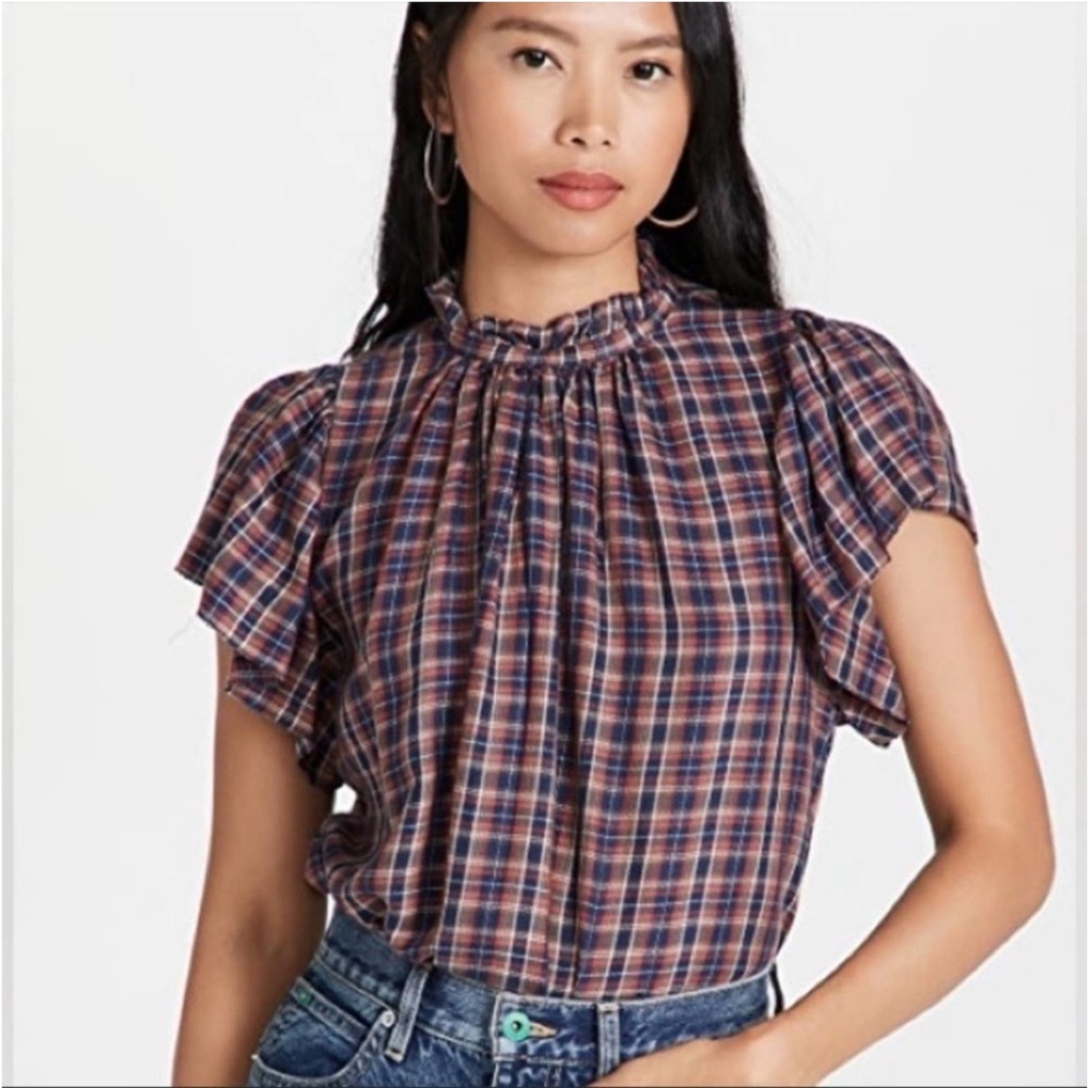 Trovata‎ Birds of Paradis Keepsake Plaid Carla Ruffe Top - Small